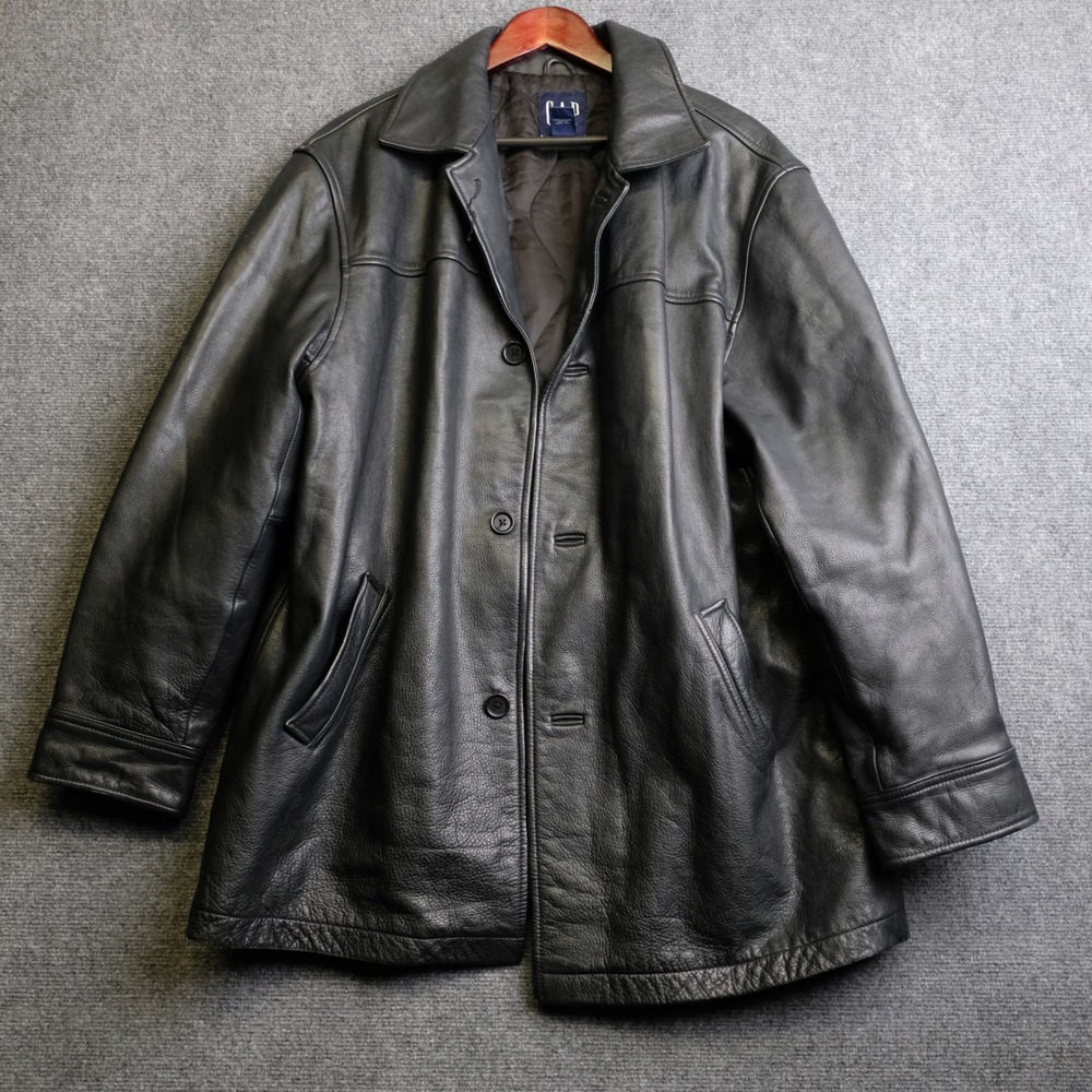VTG Gap Leather Car Coat Jacket Mens Large Black Kunichi Nomura Quilted Lined